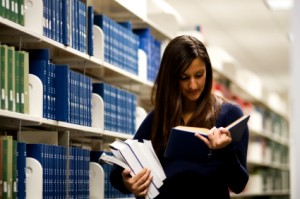 Female student in college library