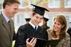 Parents and male student at college graduation